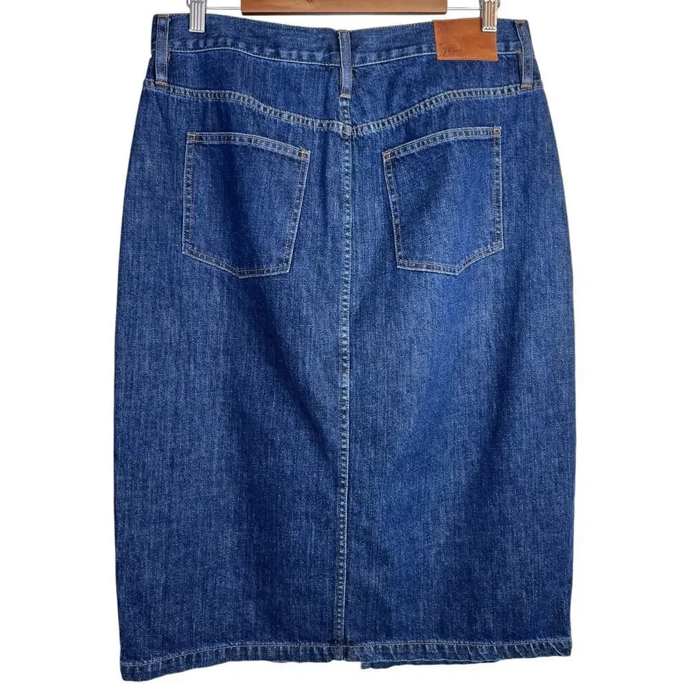 J.Crew Denim Pencil Skirt Front Slit in Blue Casual Classic Women's 32 = 12-14